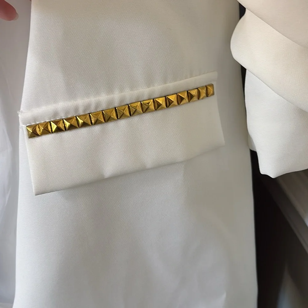 *Elegant Embellished White Blazer Jacket w Queen Bee Beaded Design Shawl Lapel - Picture 12 of 16